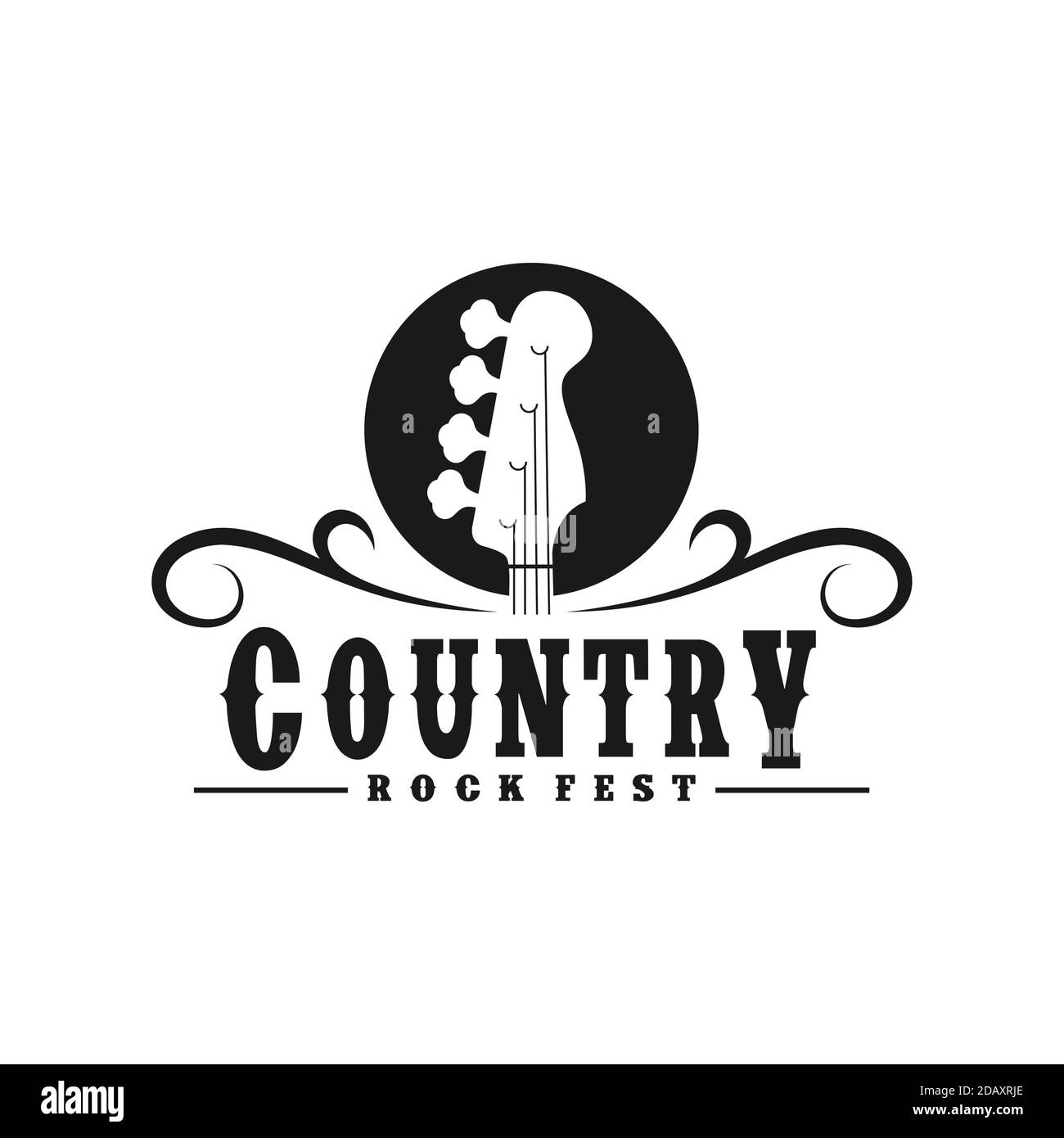 Vintage Retro Country Guitar Bass Music Western logo design Stock Vector