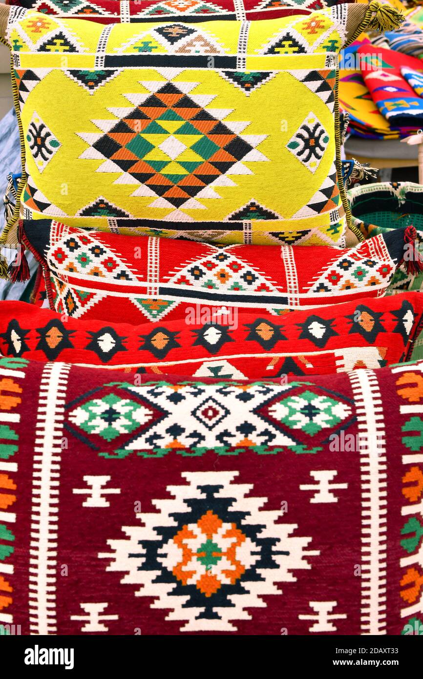 Traditional oriental carpets in Wakif souk in Doha Qatar Stock Photo
