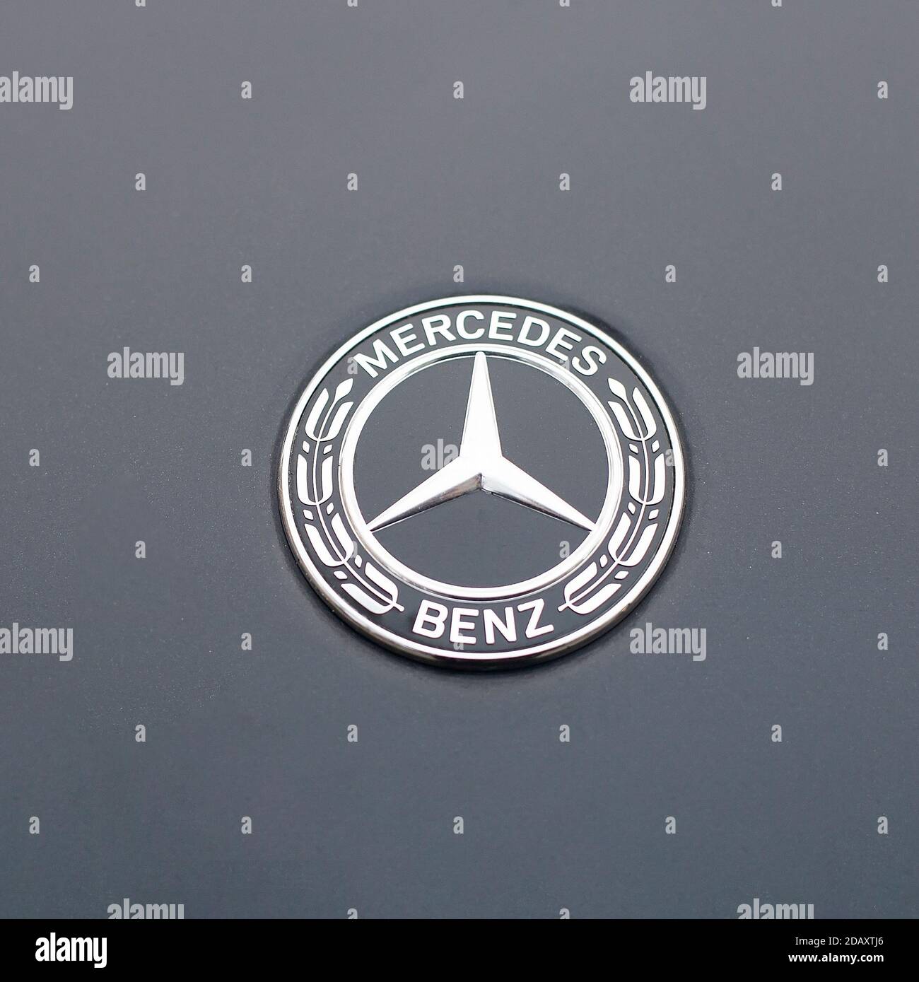 Ivanovo, Russia - November 13, 2020: Mercedes benz logo and badge on the  car. Close up of chromium-plated metal logotype on the dark background  Stock Photo - Alamy