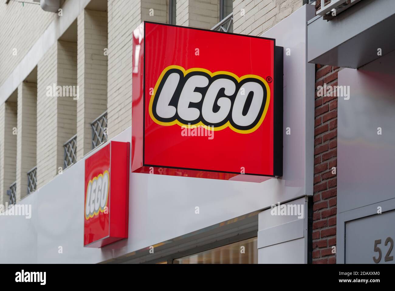 Selective focus at Lego signage light box Lego is renowned interlocking plastic bricks toys company from Denmark on the outside of store Stock Photo Alamy