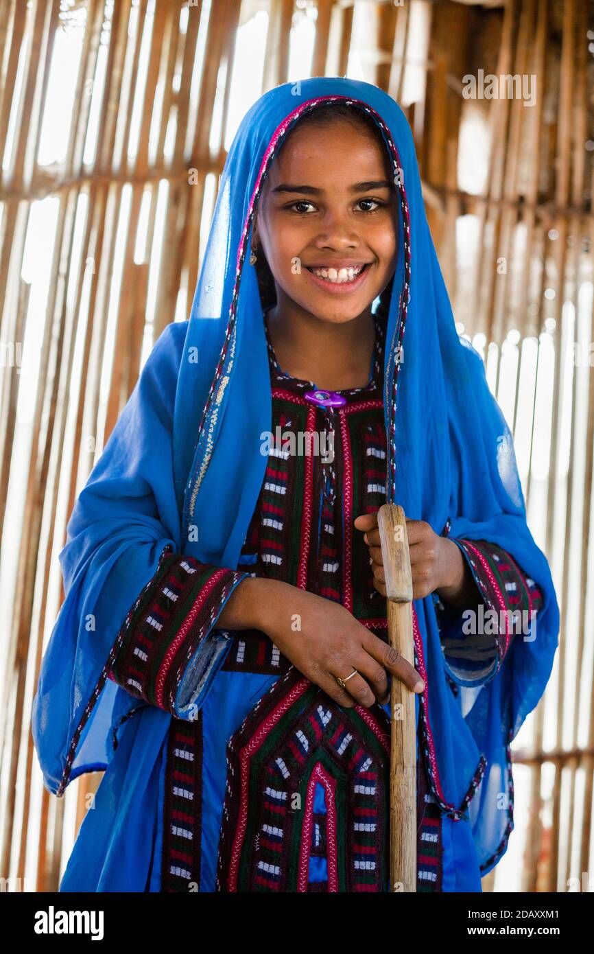 Portrait of Baloch (Baluch) Girl in Sistan and Baluchestan provinces of Iran. Stock Photo