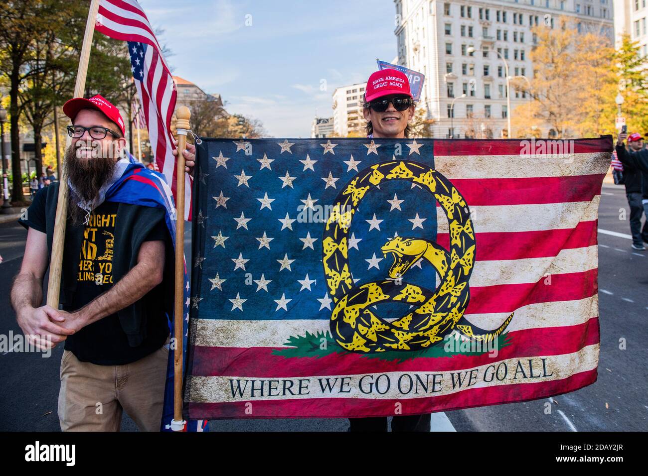 WASHINGTON D.C., NOVEMBER 14- A Qanon supporter marches in route to the Supreme Court during the Million Maga March protest regarding election results on November 14, 2020 in Washington, DC Photo: Chris Tuite/imageSPACE/MediaPunch Stock Photo