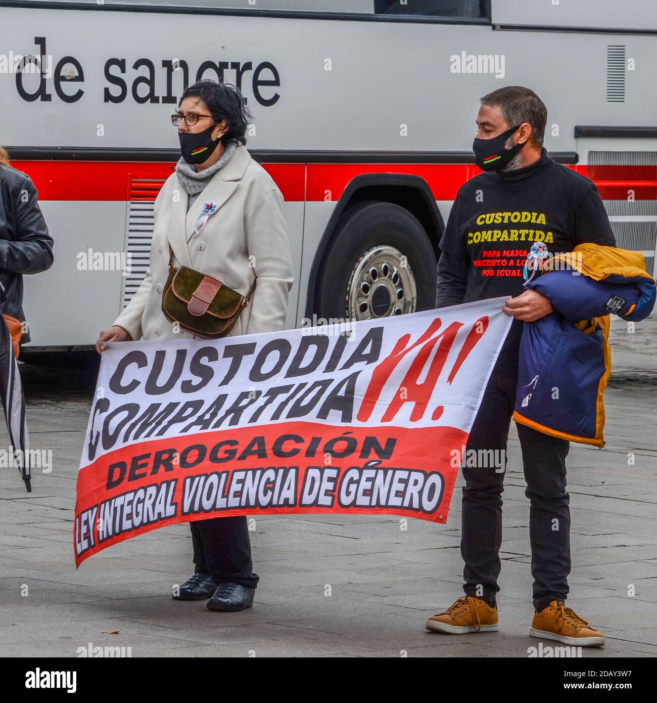 Anti-feminist protest in Madrid, Spain on 15 November 2020 Stock Photo