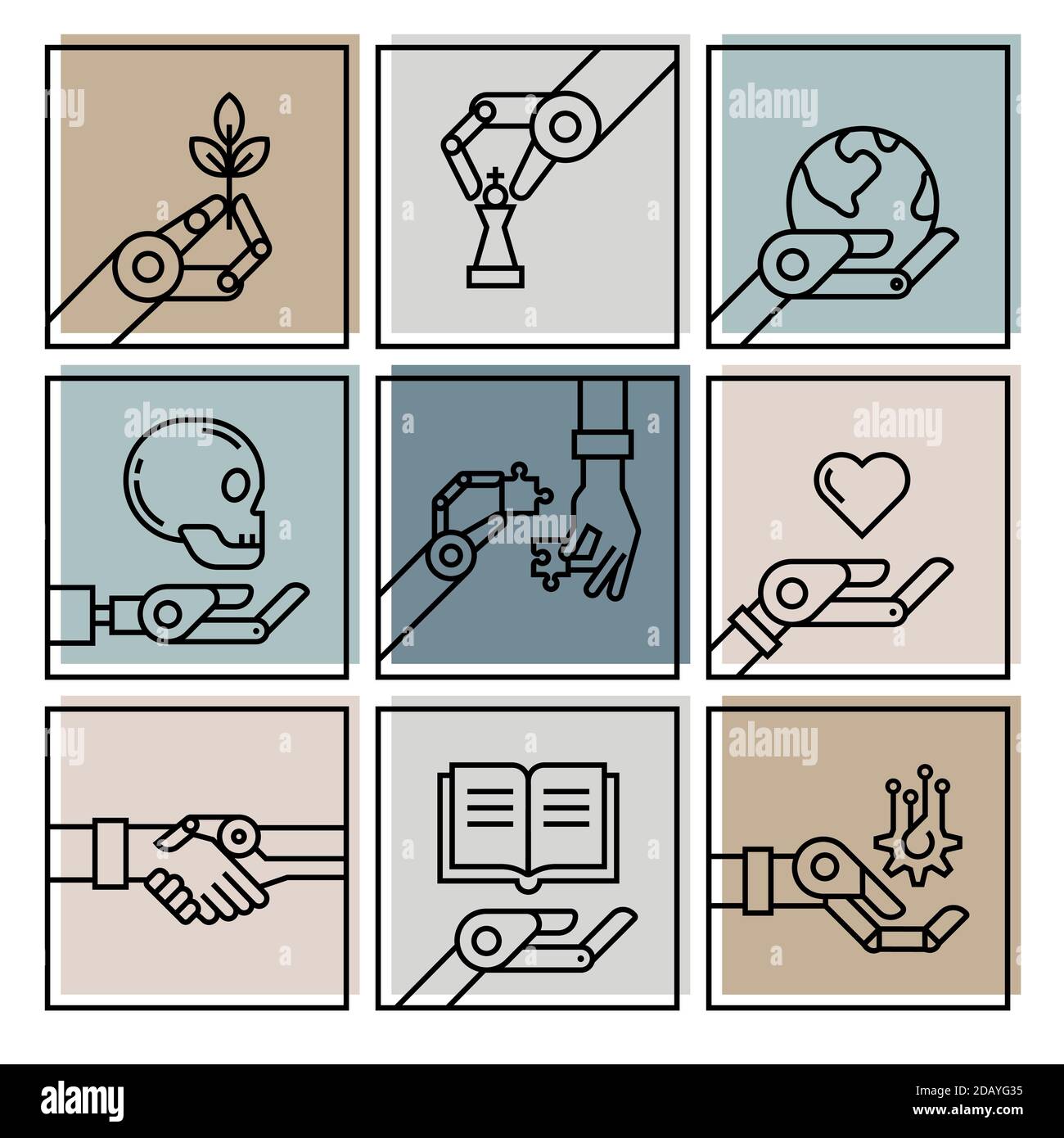 Vector linear icons on multicolored backgrounds isolated on the theme ...