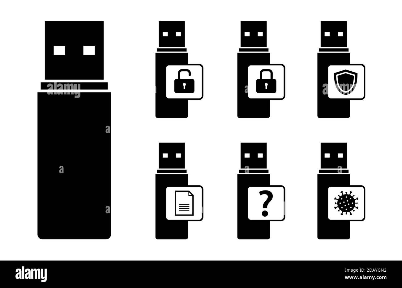 USB flash memory sticks security icons or vector symbols Stock Vector