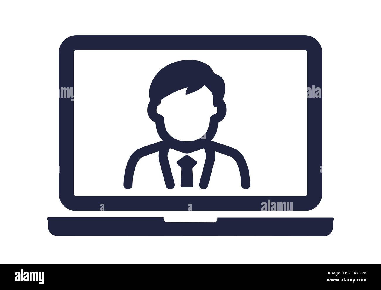 Laptop computer web video call with person on screen icon. Vector illustration symbol Stock Vector