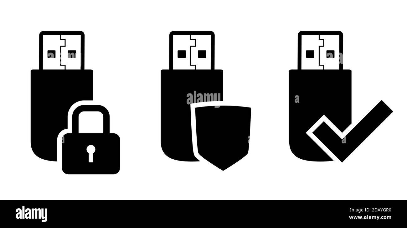 USB sticks protection and security icons or vector symbols Stock Vector