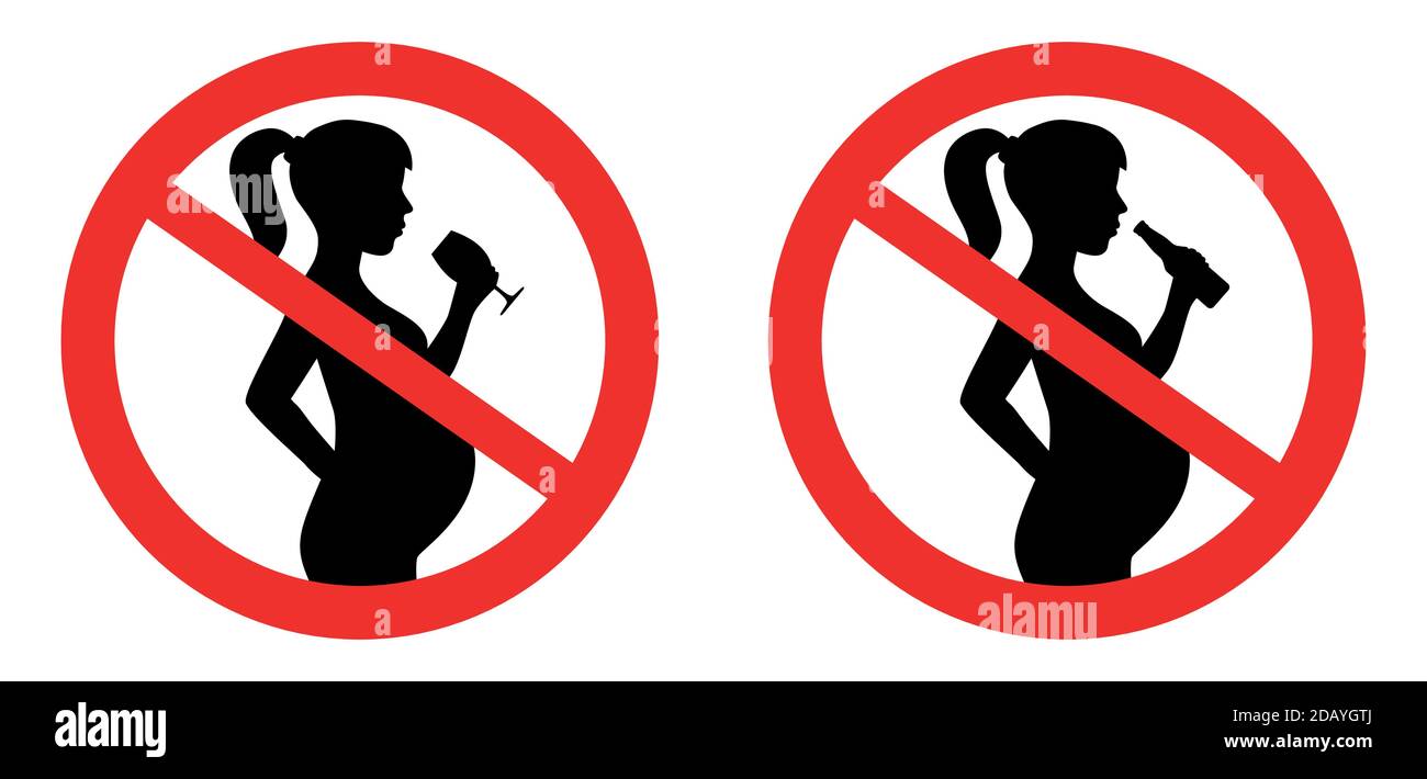 Do not drinking warning sign for pregnant women warning about unhealthy or dangerous beverages. Stock Vector