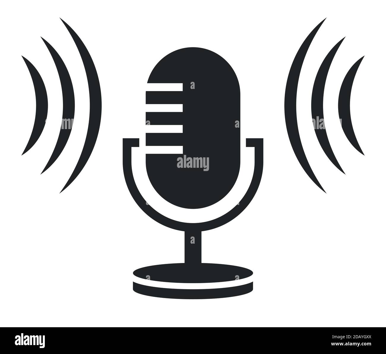 Podcast radio media microphone symbol and icon with sound waves vector illustration Stock Vector