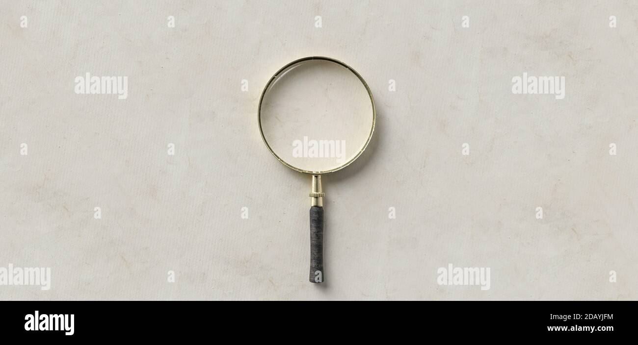 centered magnification glass on empty paper background - 3d