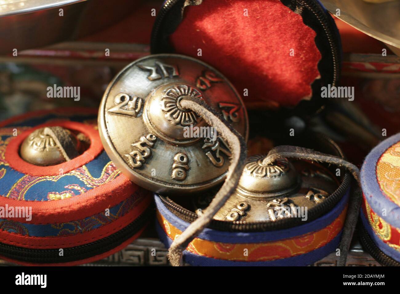 Small cymbals used in worship in Buddhist monasteries in Tibet Stock Photo
