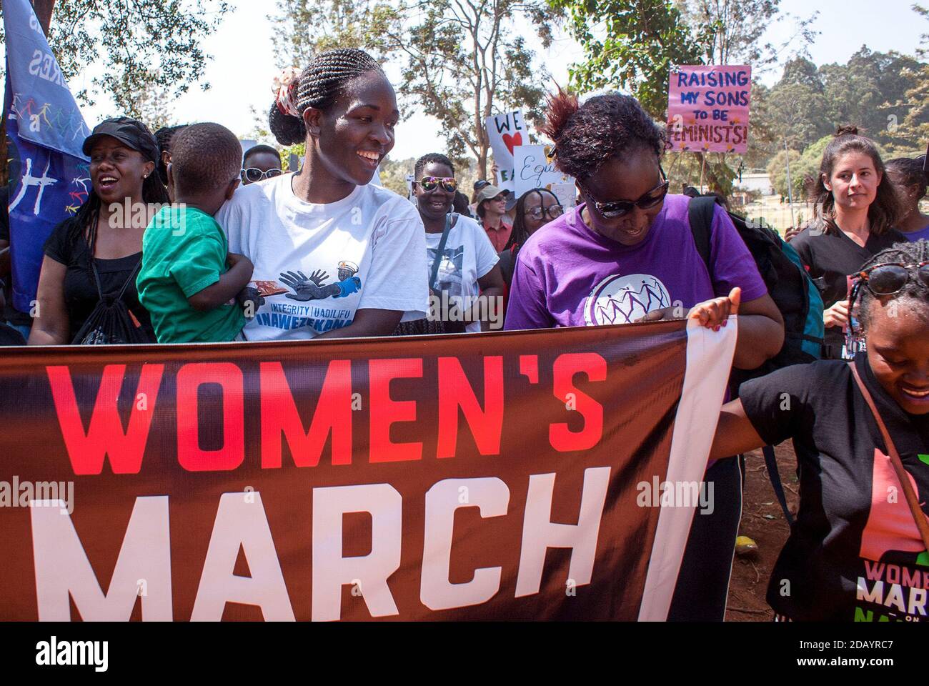 Activists marched in Nairobi, Kenya’s capital city, to promote women’s rights, the same day that similar marches occurred around the world in response to the inauguration of U.S. President Donald Trump. Stock Photo