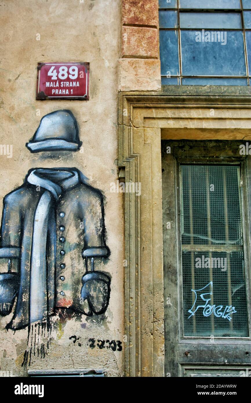 Artwork on a street corner in Prague Stock Photo - Alamy