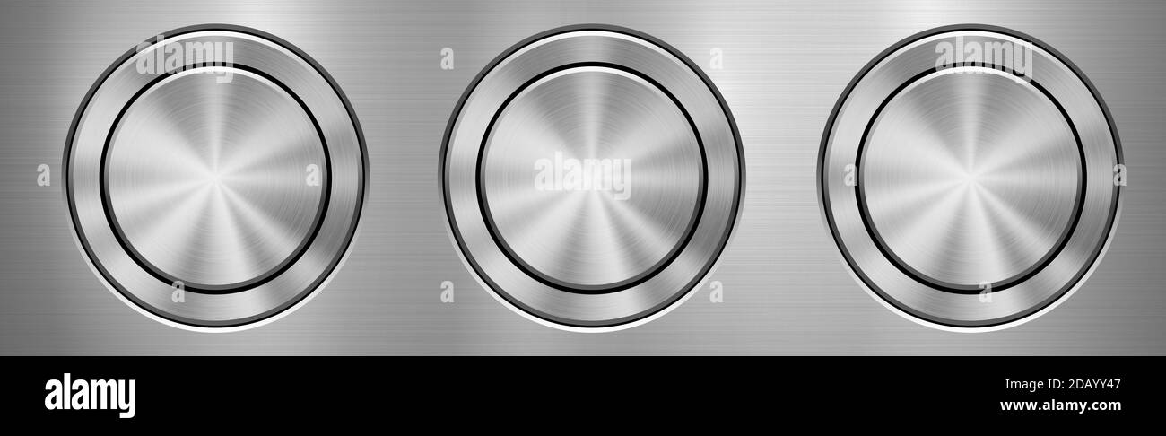 Metallic button on silver metal surface - illustration Stock Photo - Alamy