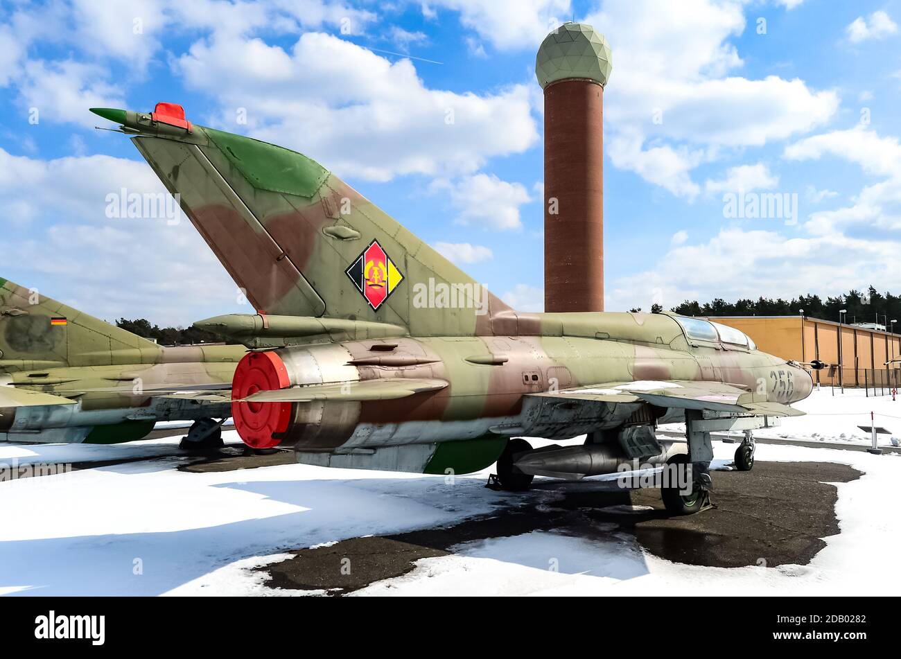 East German Air Force Mikoyan-Gurevich MiG-21UM on display in the Military History Museum in Berlin, Gatow. Stock Photo