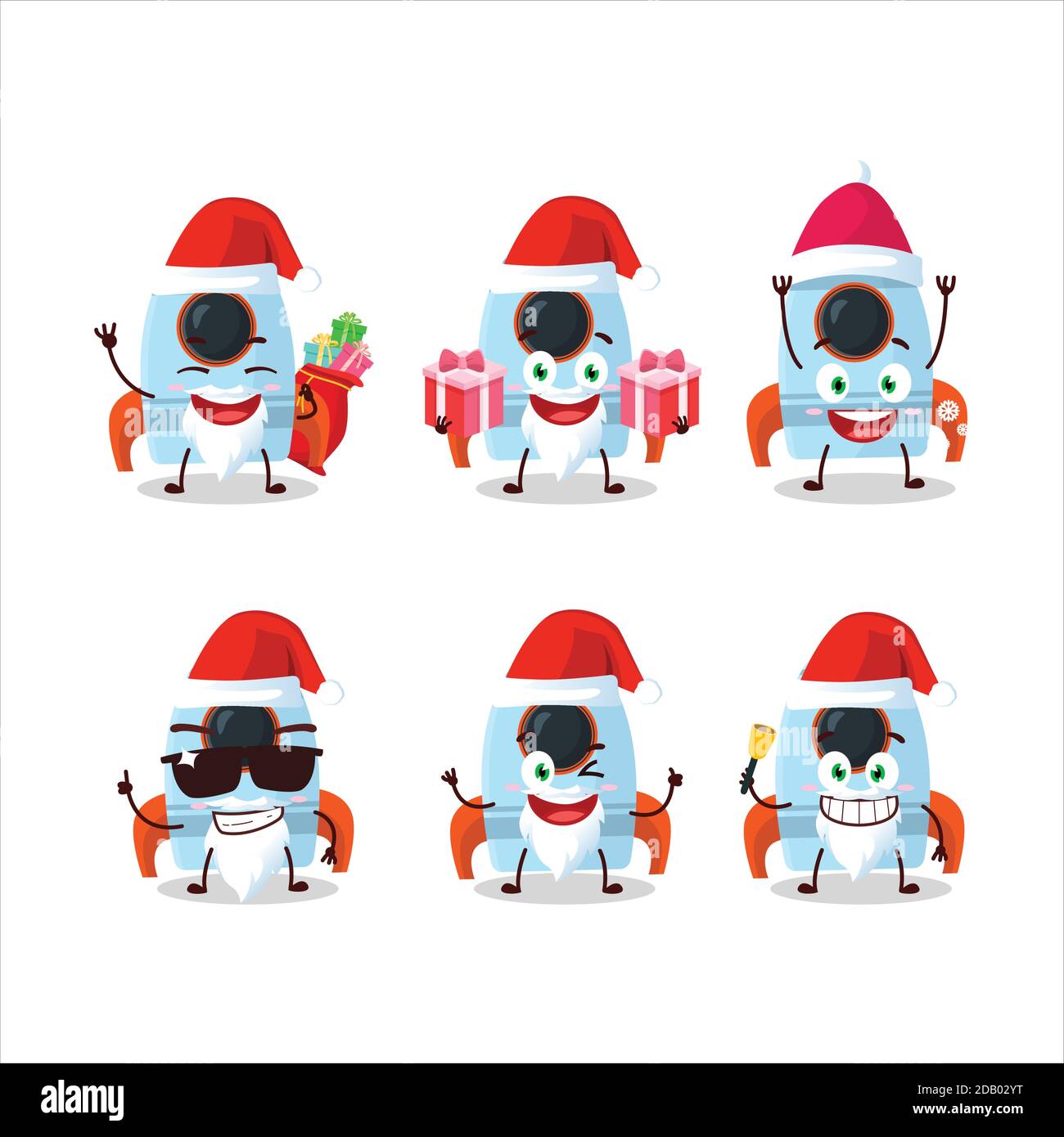 Santa Claus emoticons with rocket toy cartoon character Stock Vector