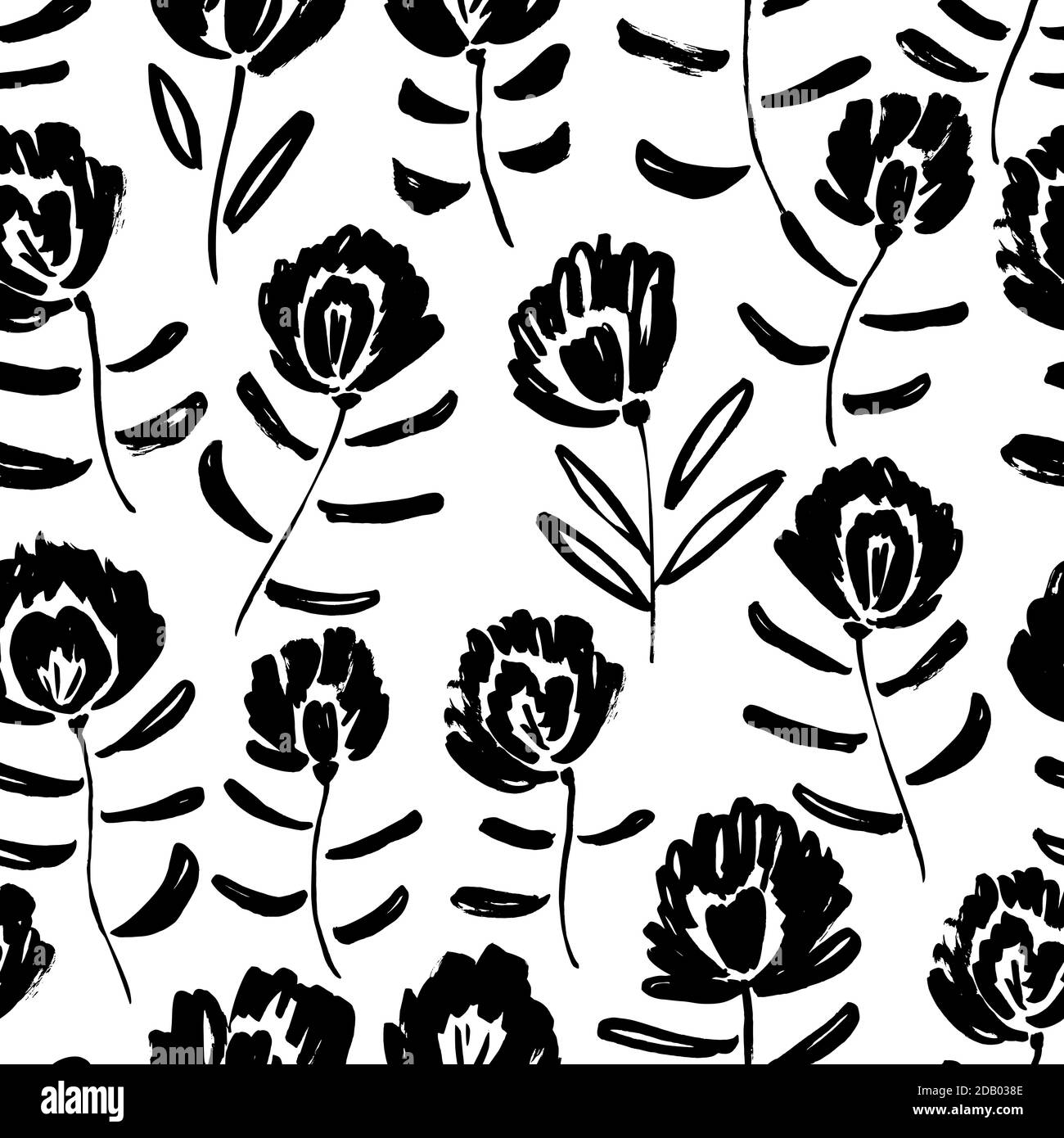 Hand drawn flower branches vector seamless pattern Stock Vector