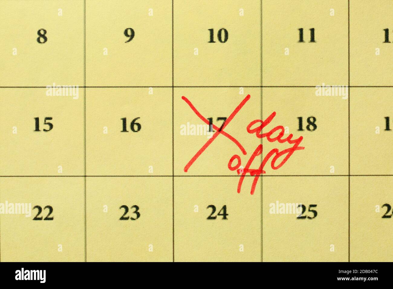 Calendar with marked day off, closeup Stock Photo Alamy