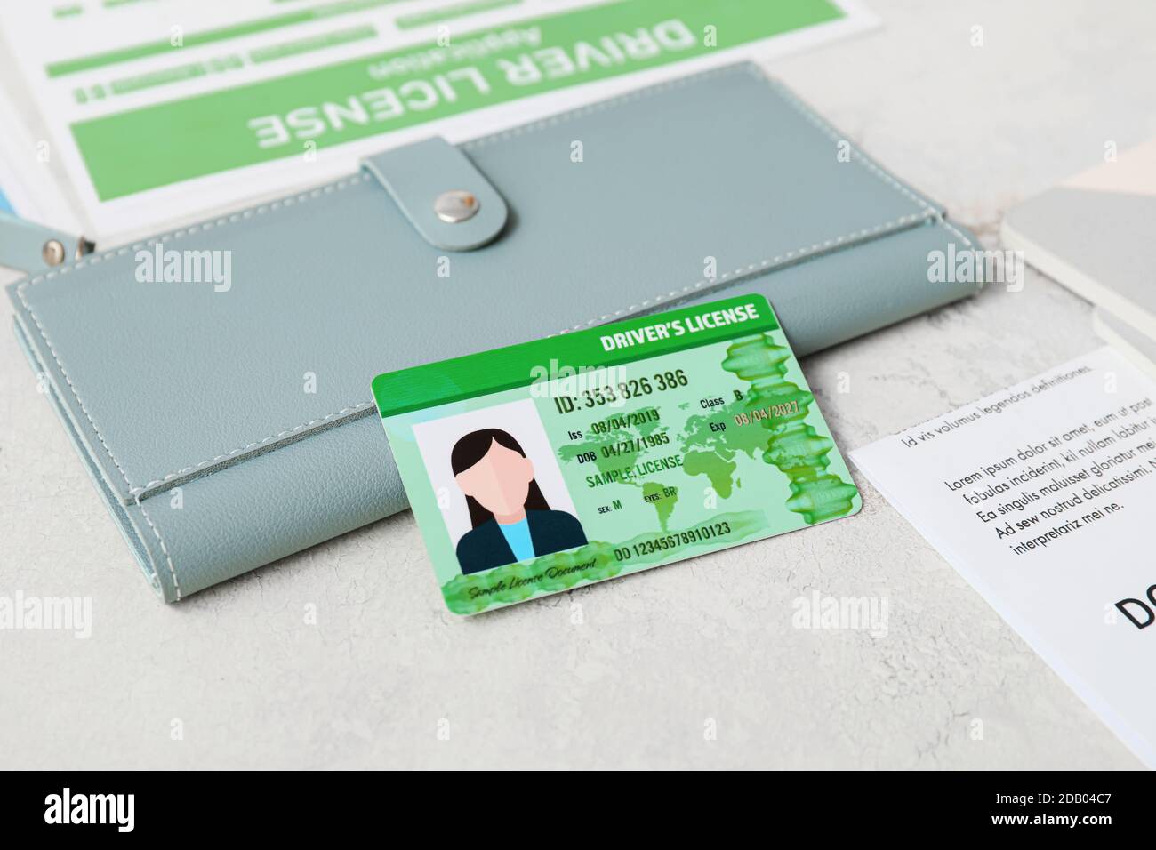 Driving license with wallet on table Stock Photo Alamy