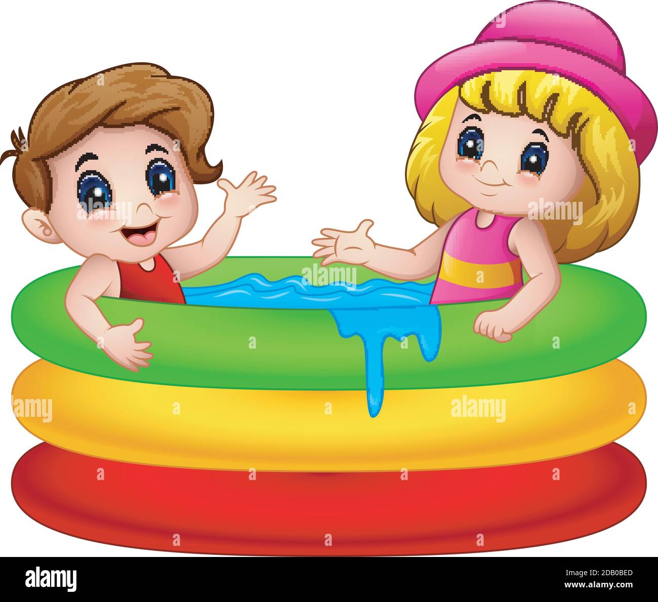 vector illustration of Cartoon boy and girl playing in an inflatable