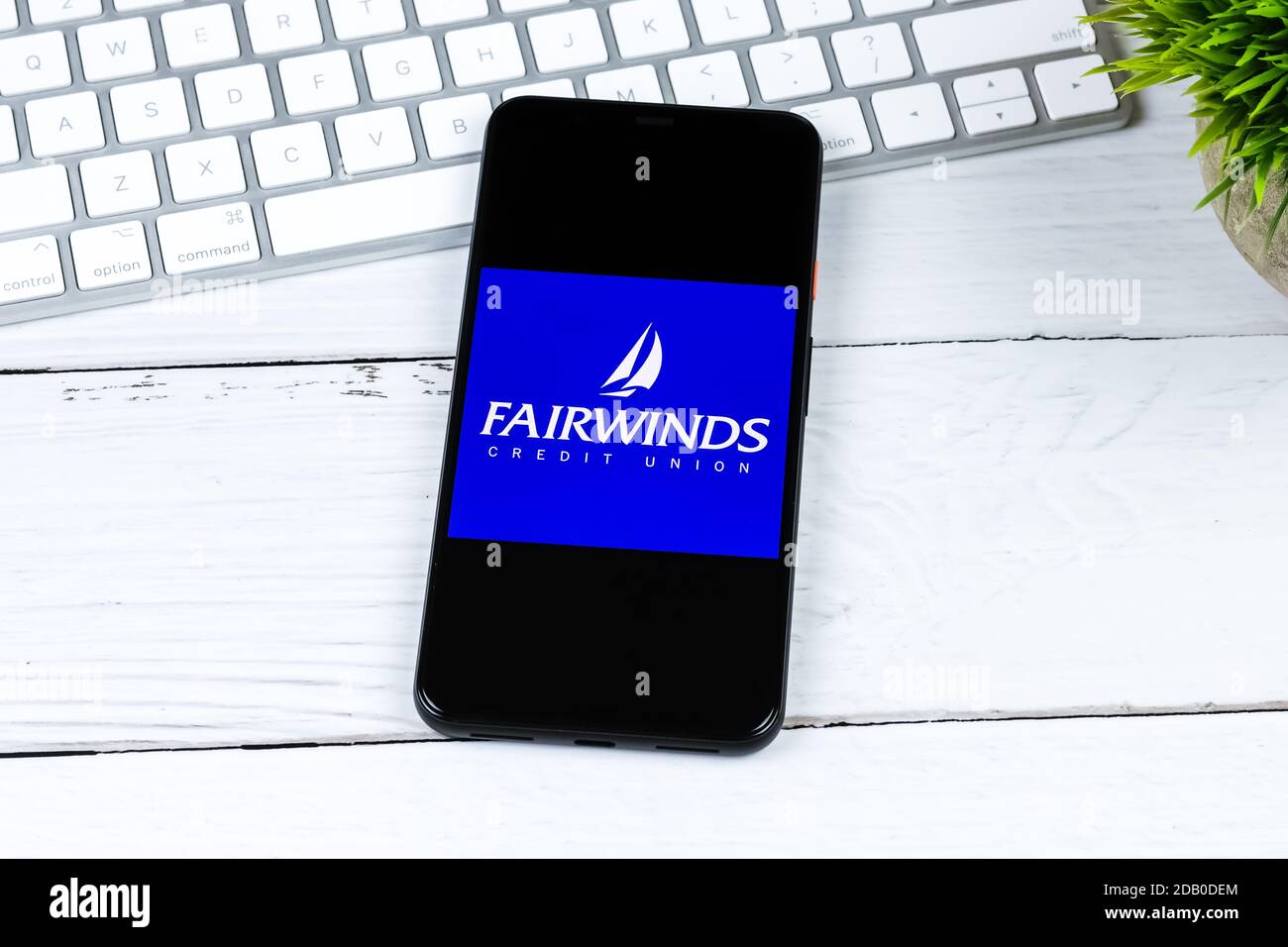 FAIRWINDS Mobile Banking app logo on a smartphone screen Stock Photo