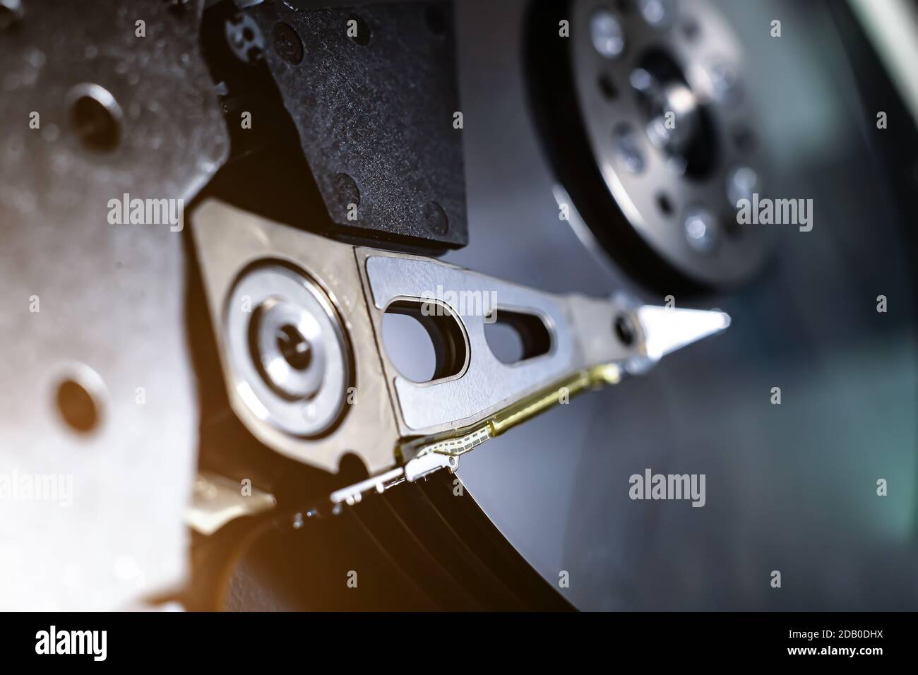 hard drive mechanism close up macro photo. Stock Photo