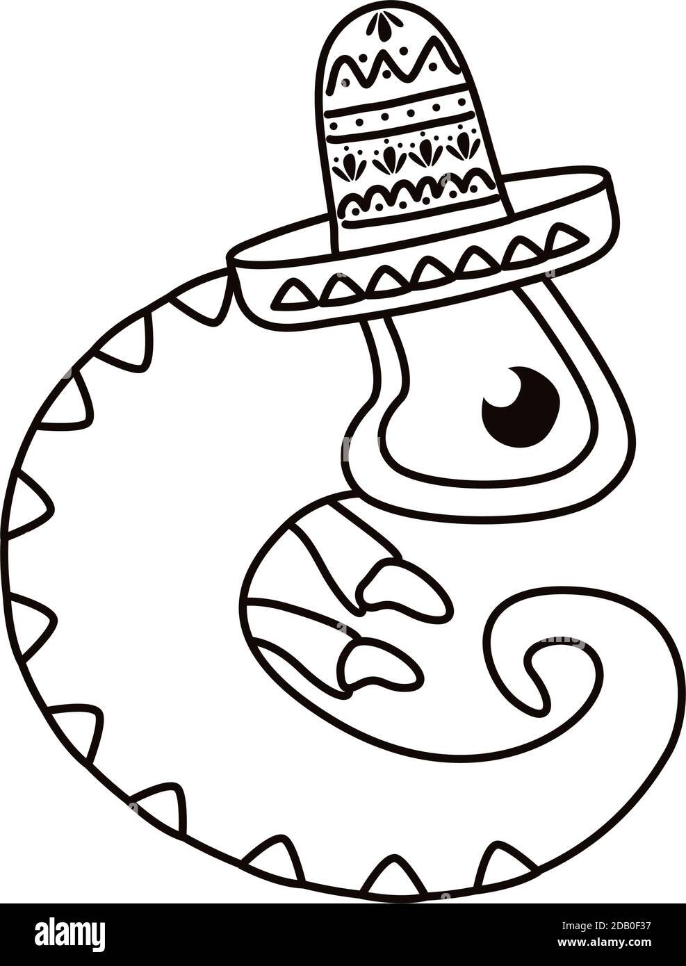 iguana with mexican hat culture line style vector illustration design Stock Vector