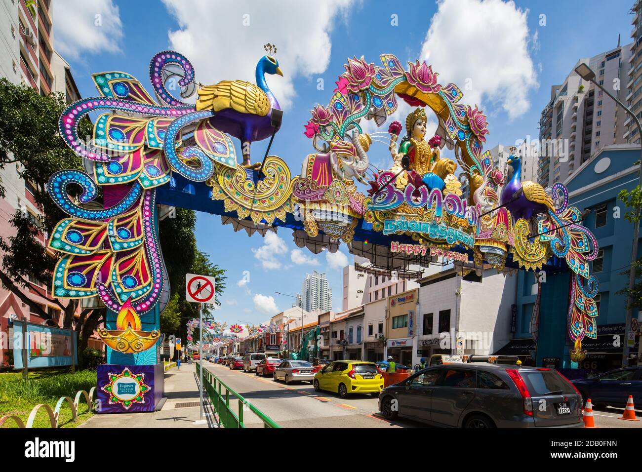 Deepavali decoration along the street. Little India. Singapore. 2020 Stock Photo