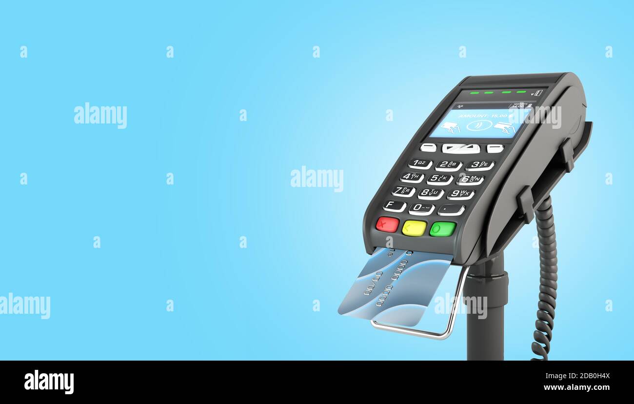 contactless payment by credit card through the terminal 3d render on ...