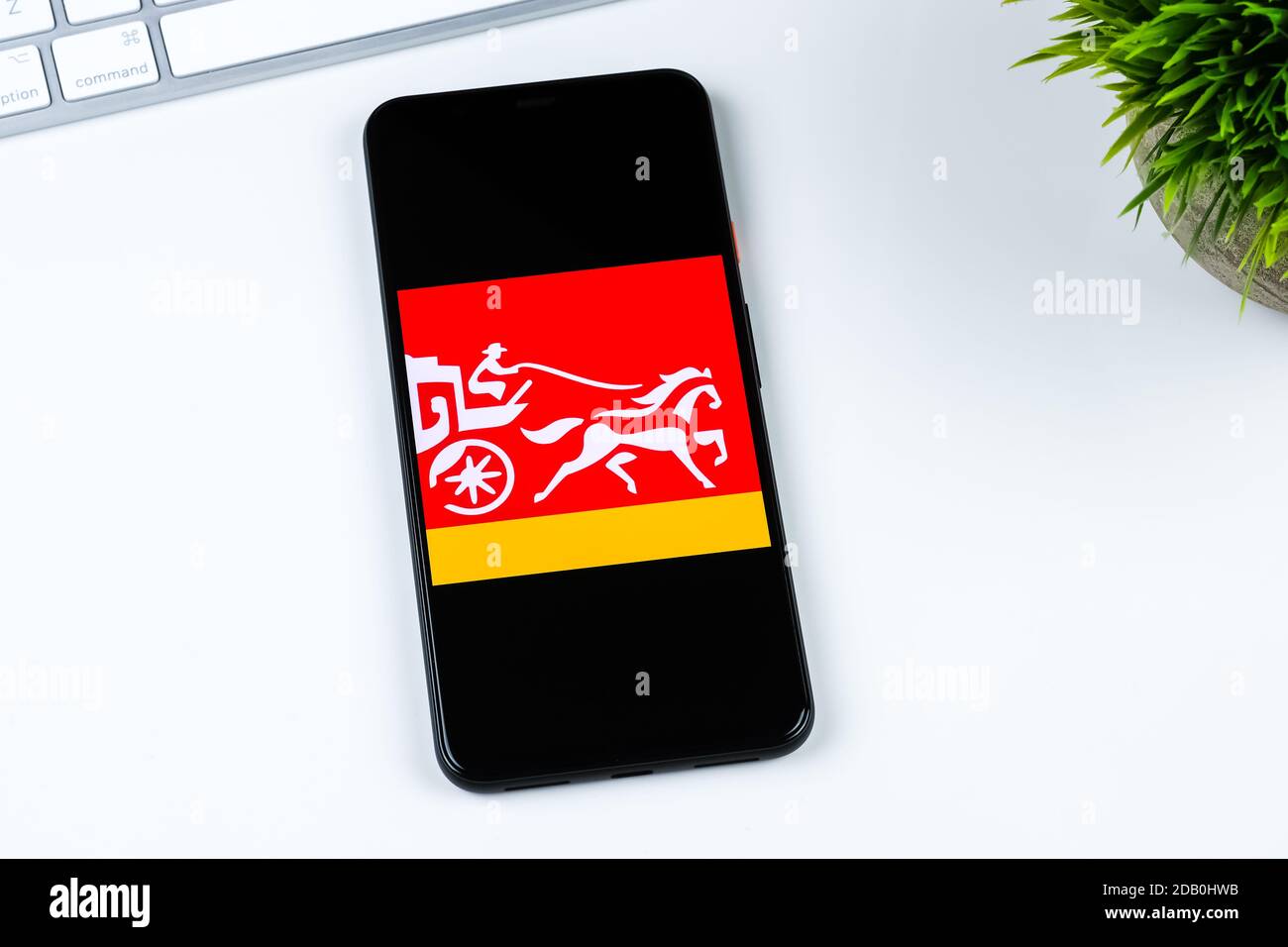 Wells Fargo Mobile app logo on a smartphone screen. Stock Photo