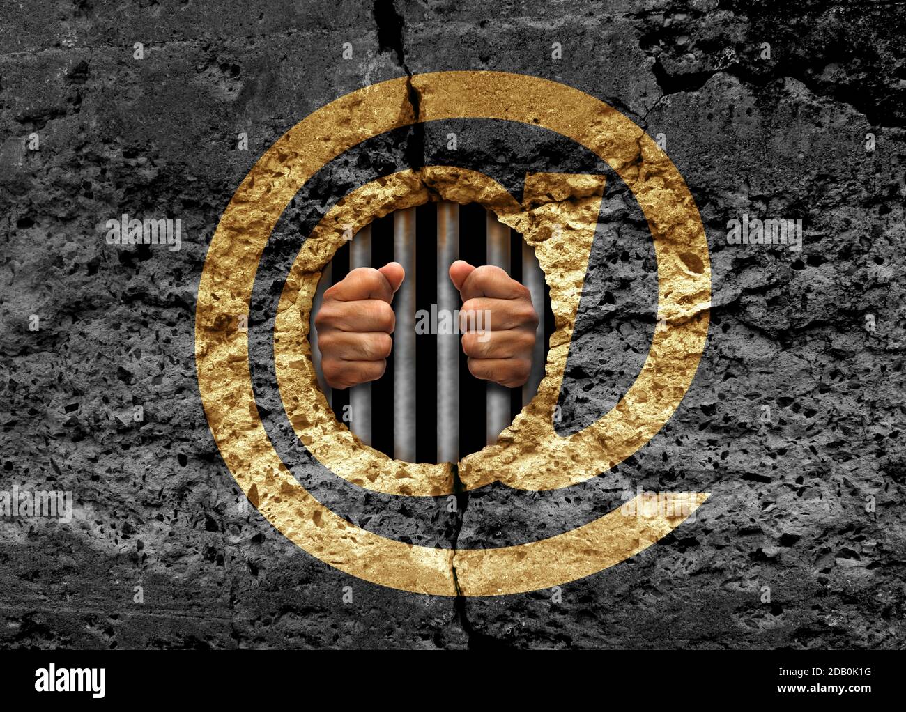 Prisoner of technology and trapped by the internet as a social media and big tech prison psychology of how a digital lifestyle affects society. Stock Photo