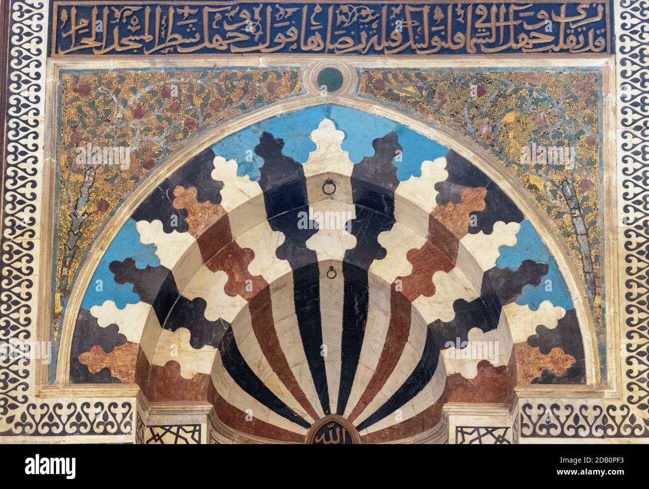 Taybarsiyya madrasa, detail of mosaic and inlay mihrab Stock Photo