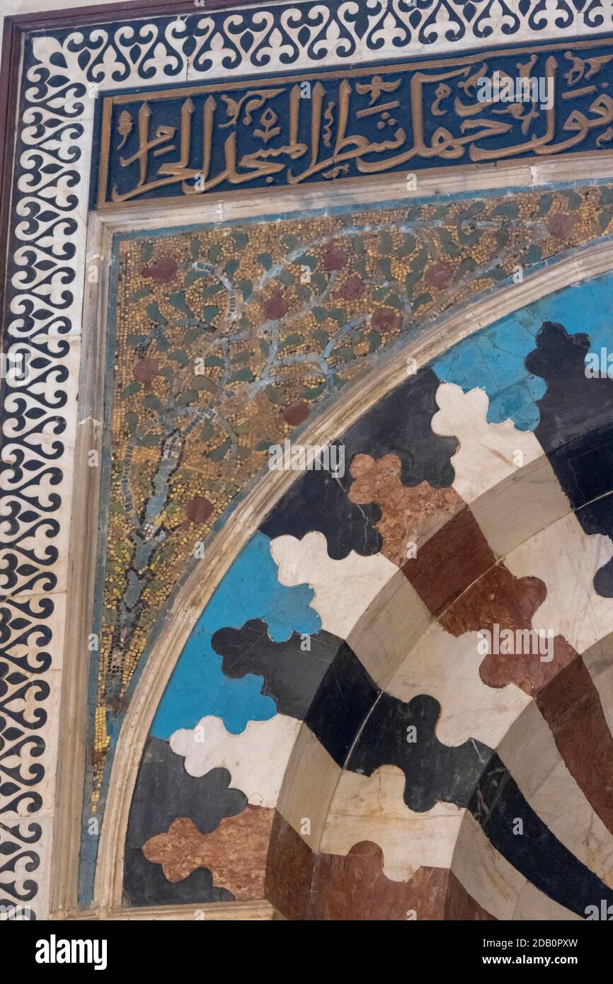 Taybarsiyya madrasa, detail of mosaic and inlay mihrab Stock Photo