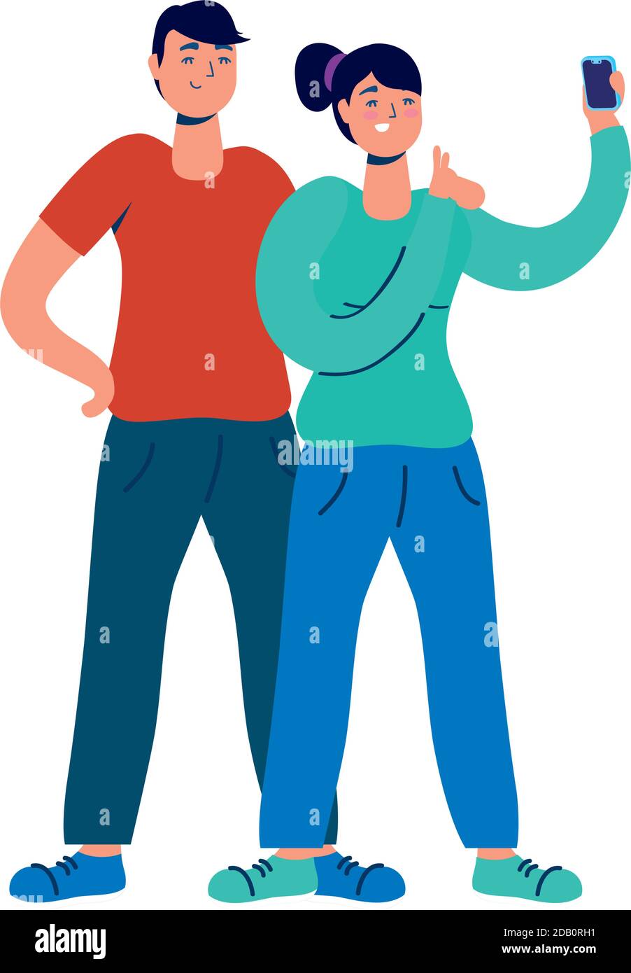 young couple using smartphone technology characters vector illustration design Stock Vector