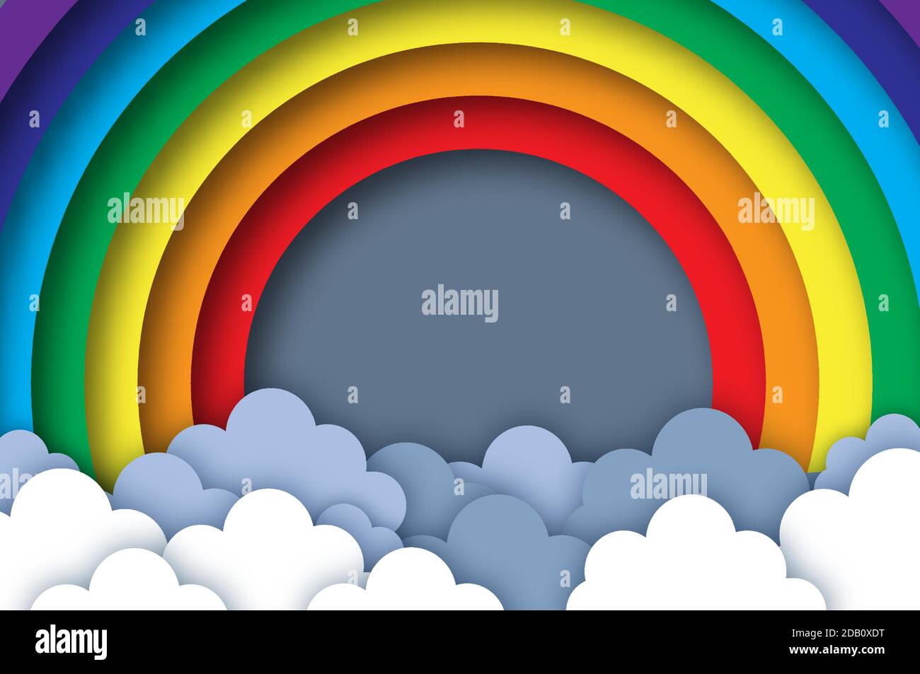 Rainbow. Summer paper cut style. Sky cloud. Stock Vector