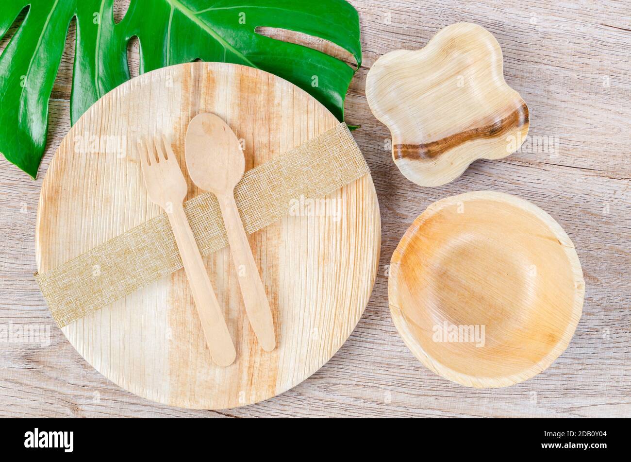 Kitchenware made from dried betel nut leaf palm, natural material. The