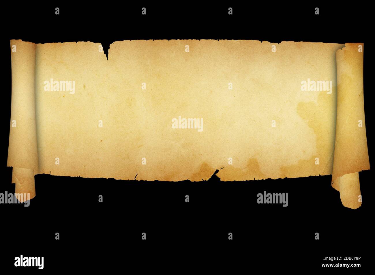 Antique parchment scroll isolated on black background Stock Photo - Alamy