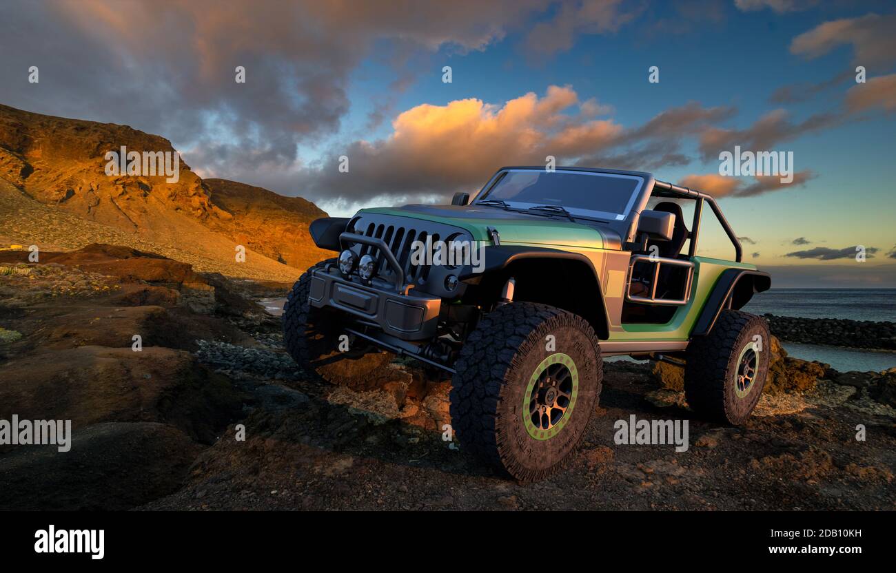 Concept Jeep Wrangler Trailcat on a rocky cliff Stock Photo Alamy