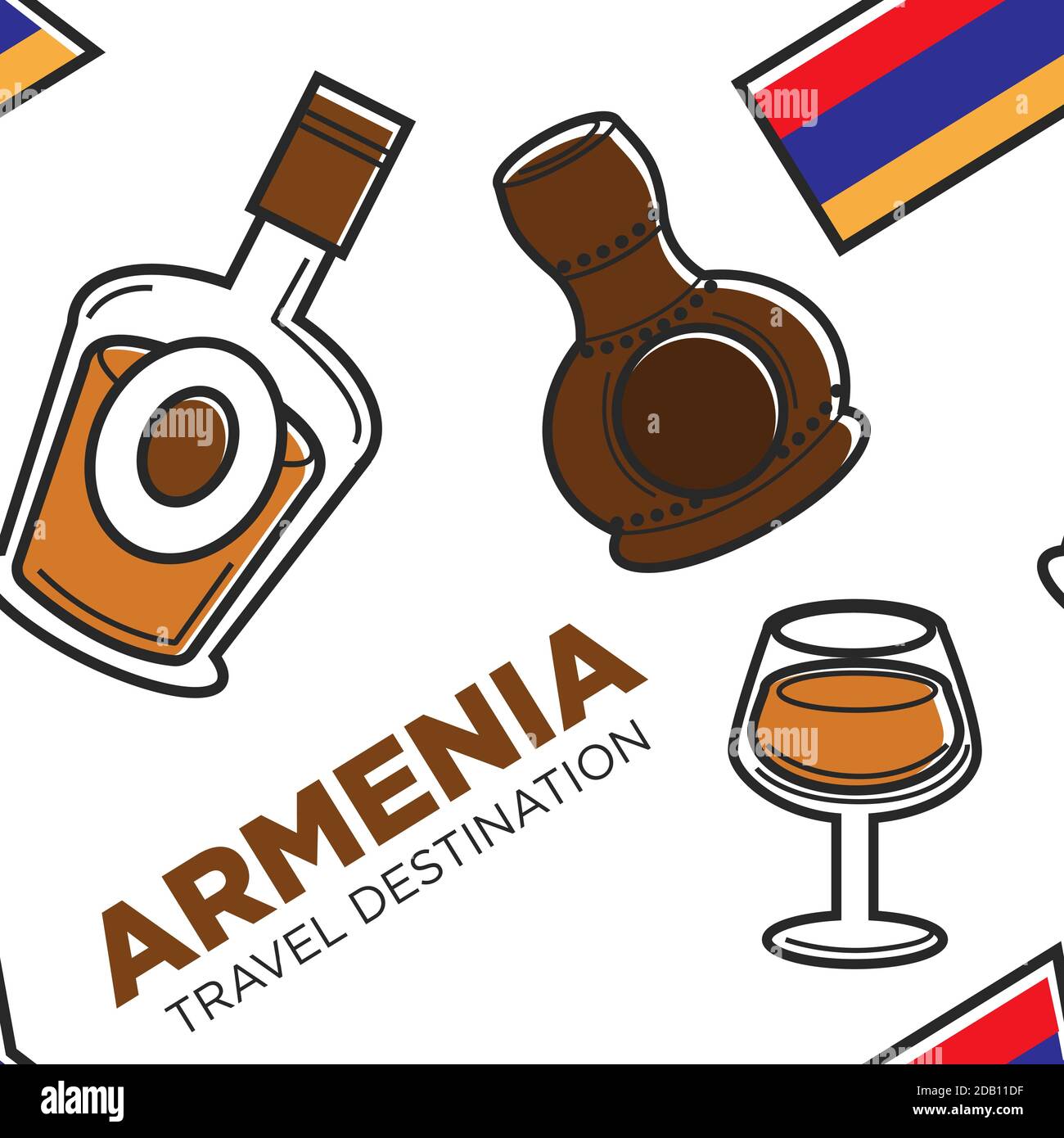 Armenia travel destination alcohol drinks traditional beverage Stock Vector