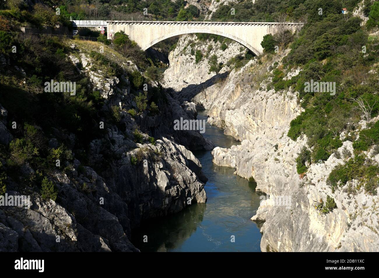 The Pont du Diable in Saint Guilhem le desert - France Stock Photo