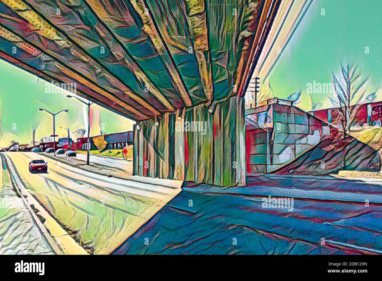Digital enhancement of a city bridge in Toronto, Canada Stock Photo