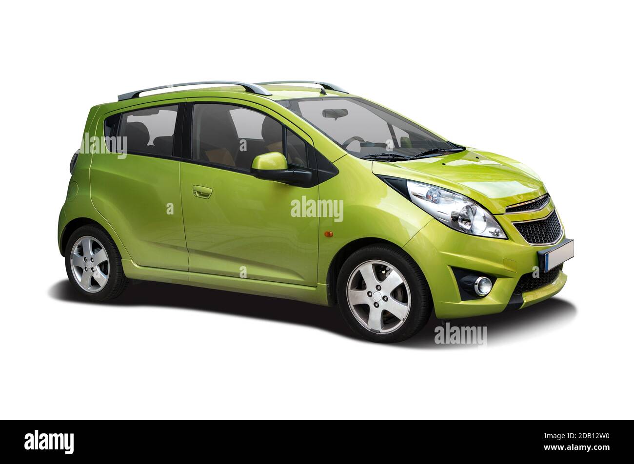 Green small hatchback car isolated on white background Stock Photo
