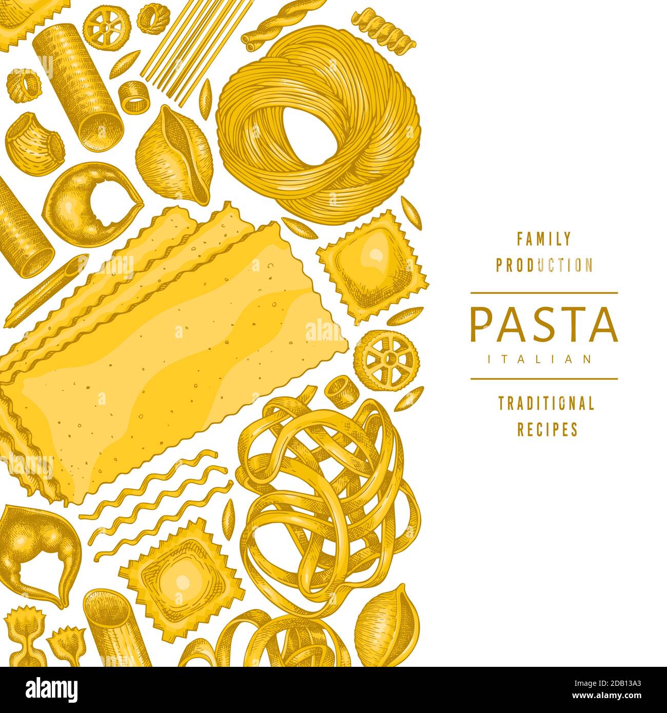 Italian pasta design template. Hand drawn vector food illustration ...