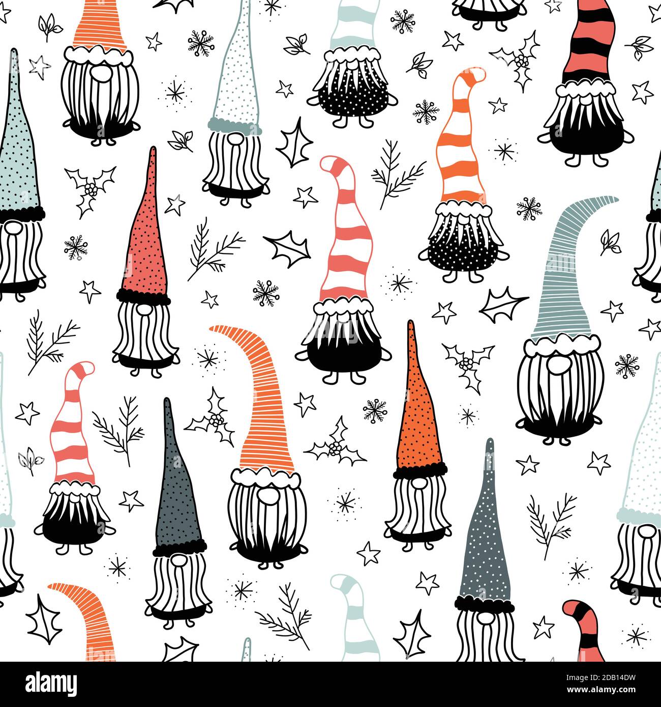 Seamless vector background Christmas gnome. Hand drawn illustration of  gnomes black red repeating pattern. Holiday design for decor, fabric, gift  wrap Stock Vector Image & Art - Alamy