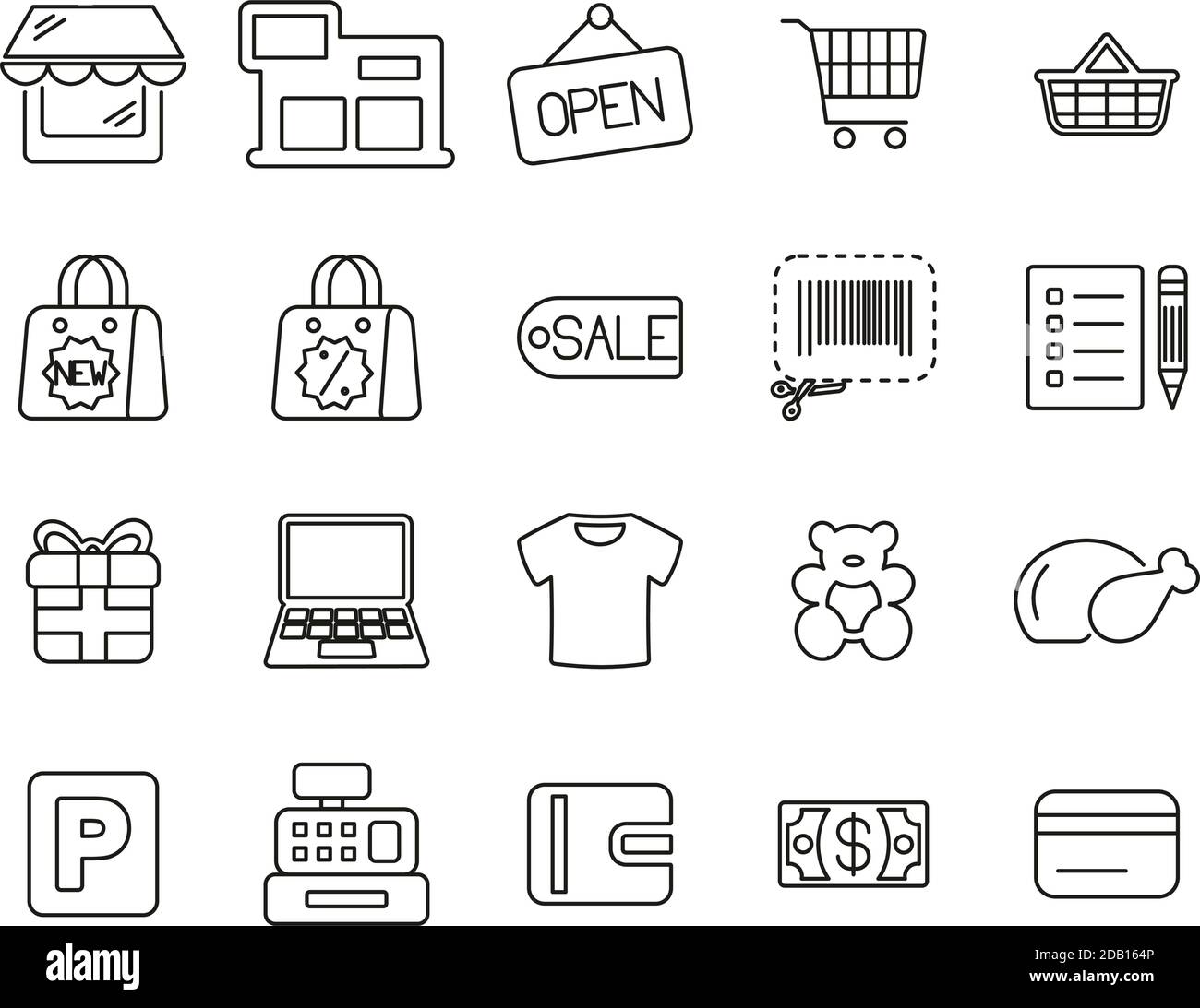 Shopping Mall Or Supermarket Icons Black & White Thin Line Set Big ...