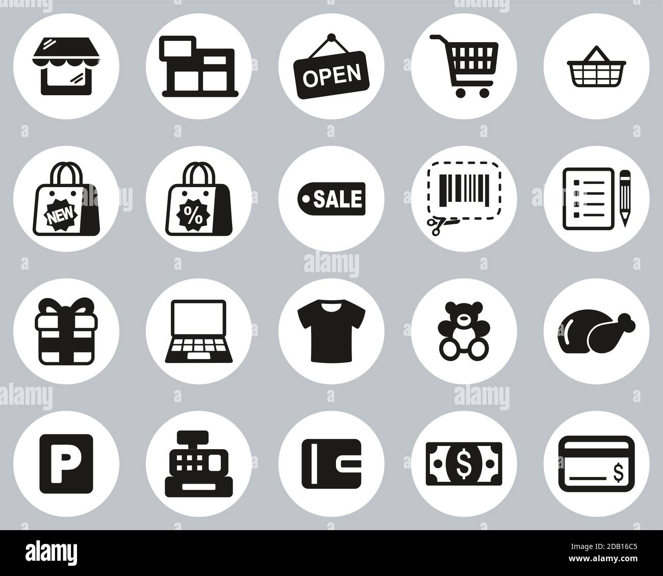 Shopping Mall Or Supermarket Icons Black & White Flat Design Circle Set ...