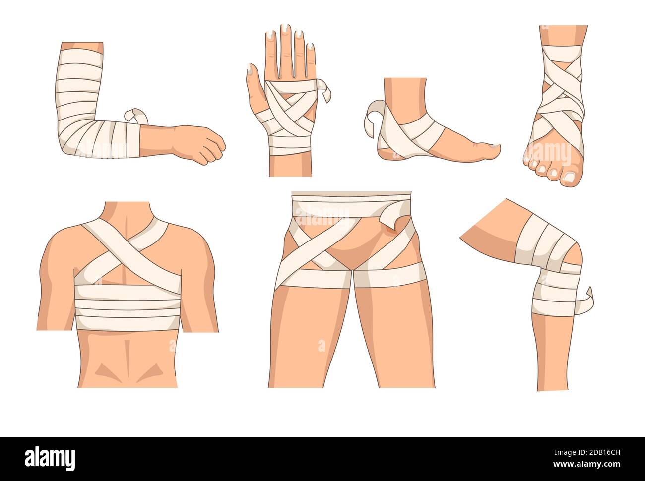 Bandaging body parts bandage human body injury vector Stock Vector