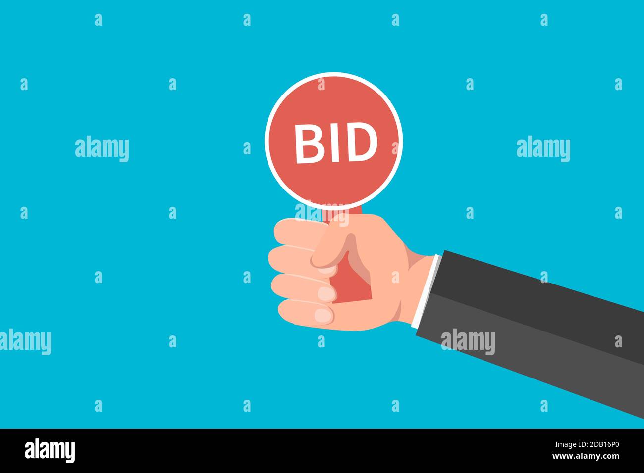 Hand holding auction paddle. Flat vector illustration. Stock Vector