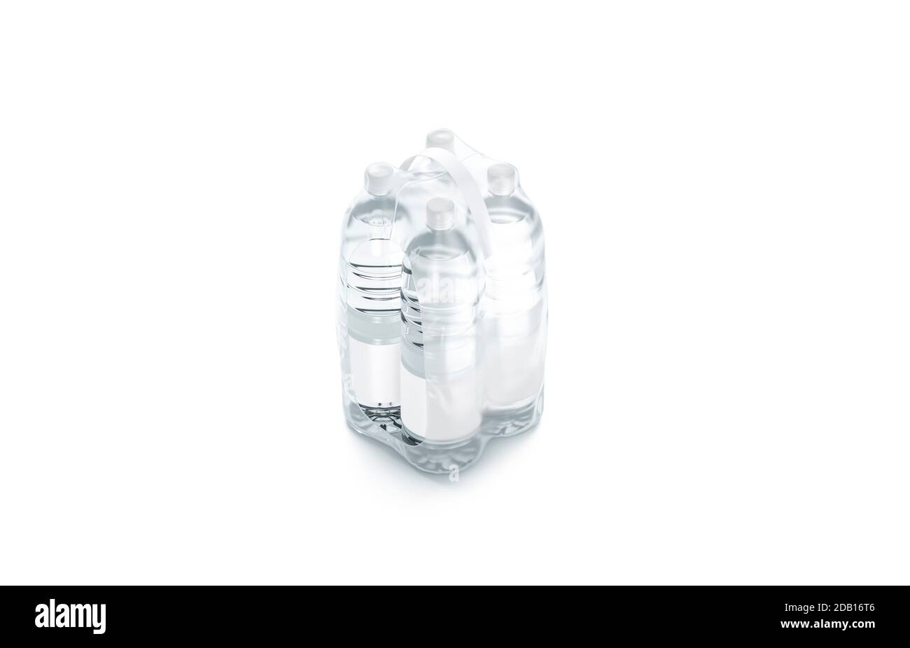 Blank plastic bottle in transparent shrink wrap mock up isolated Stock Photo