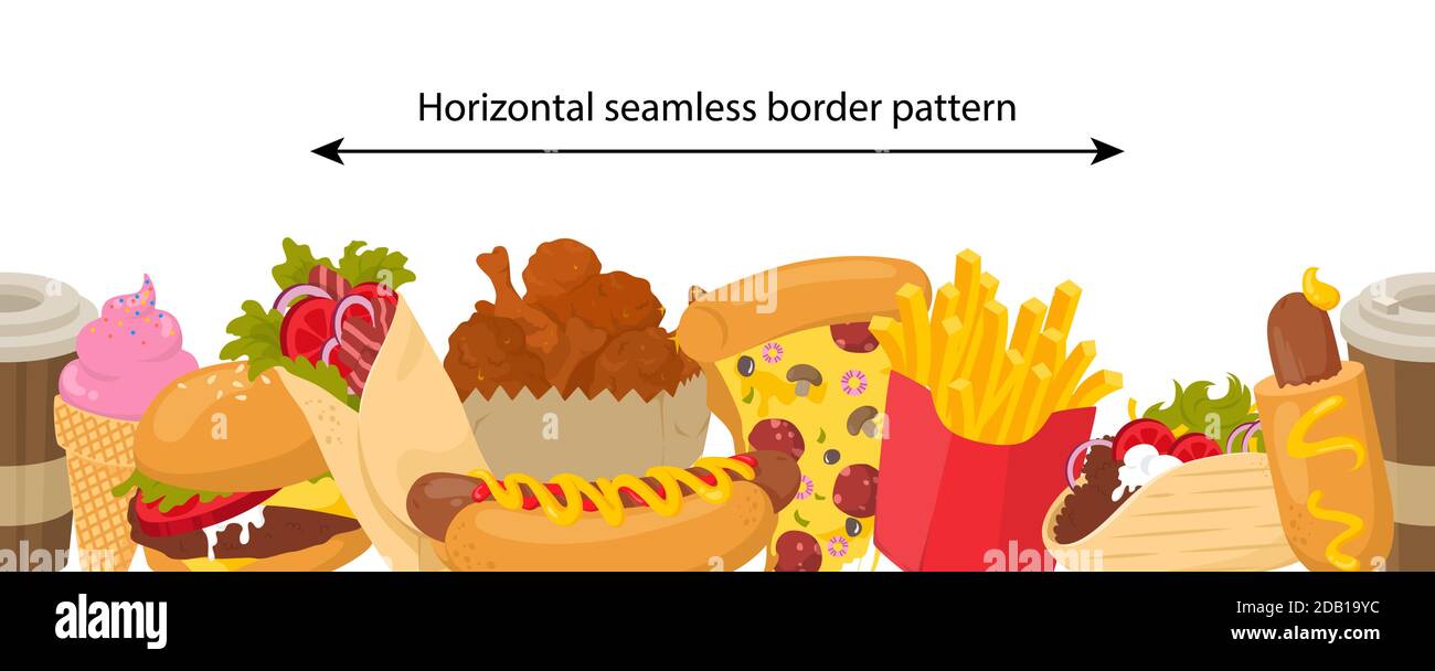 Vector seamless border pattern with fast food items Stock Vector Image &  Art - Alamy